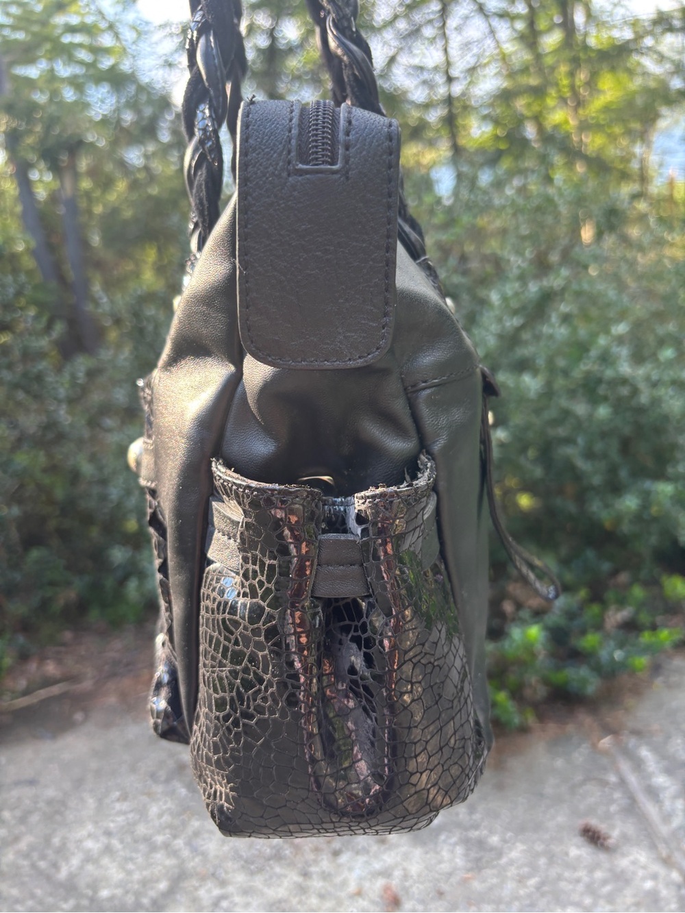 Sharif Black Braided Handle Tote Bag - Picture 14 of 17
